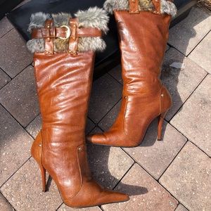 AnneMichelle Accent Pointy Toe Knee High Boots 6.5